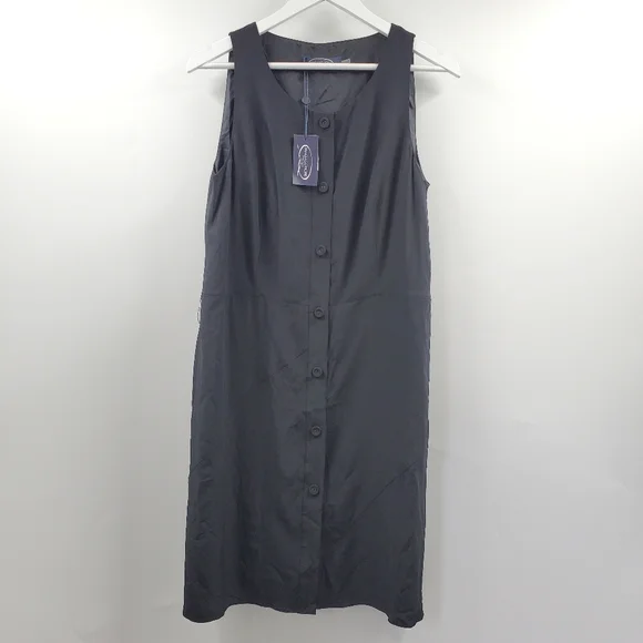 magaschoni shirt dress Magaschoni Dresses | Magaschoni Silk Sleeveless Shirt Dress Button Down Black New Cocktail V-Neck | Color: Black | Size: 10